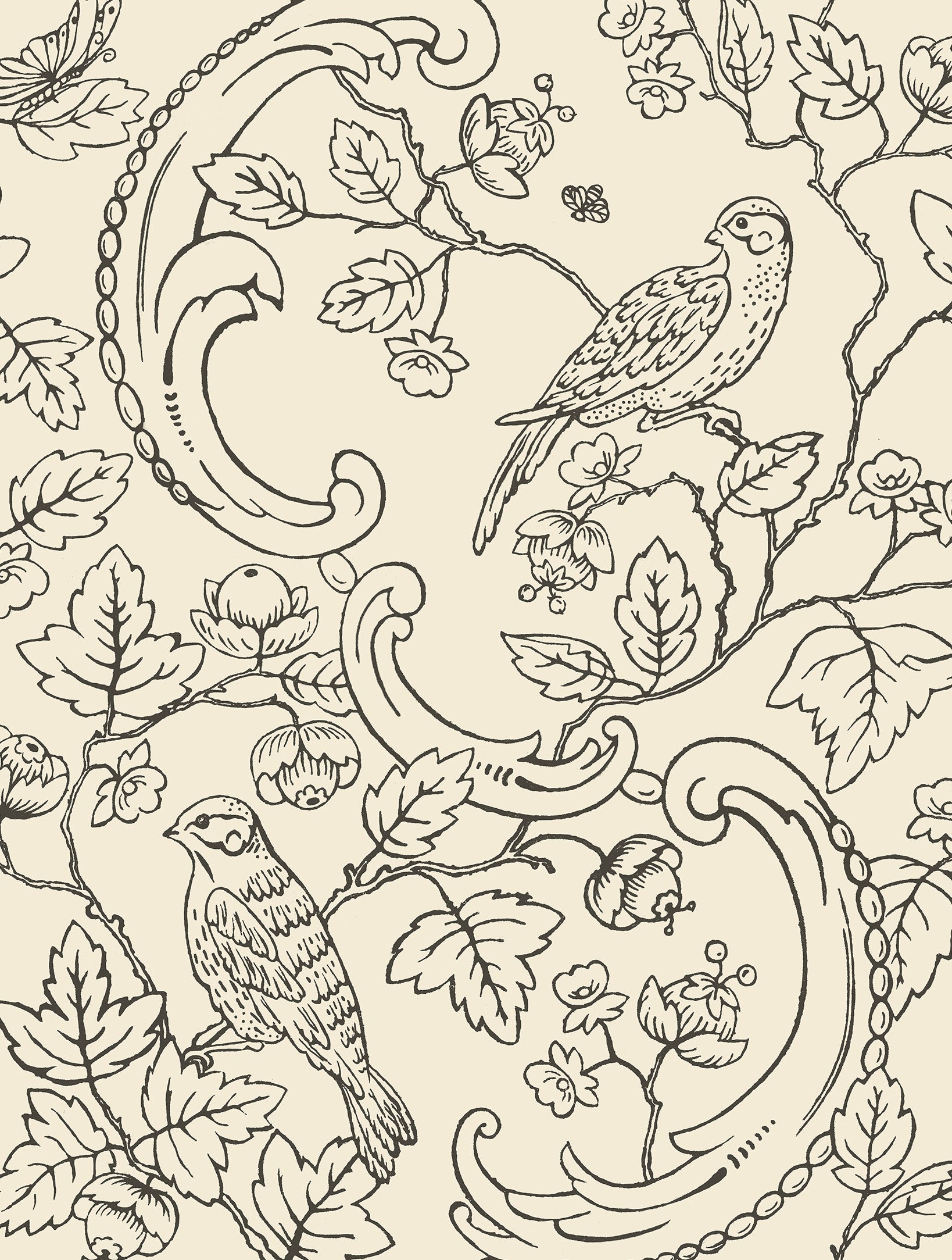 Papier peint "Oiseaux & feuillage"