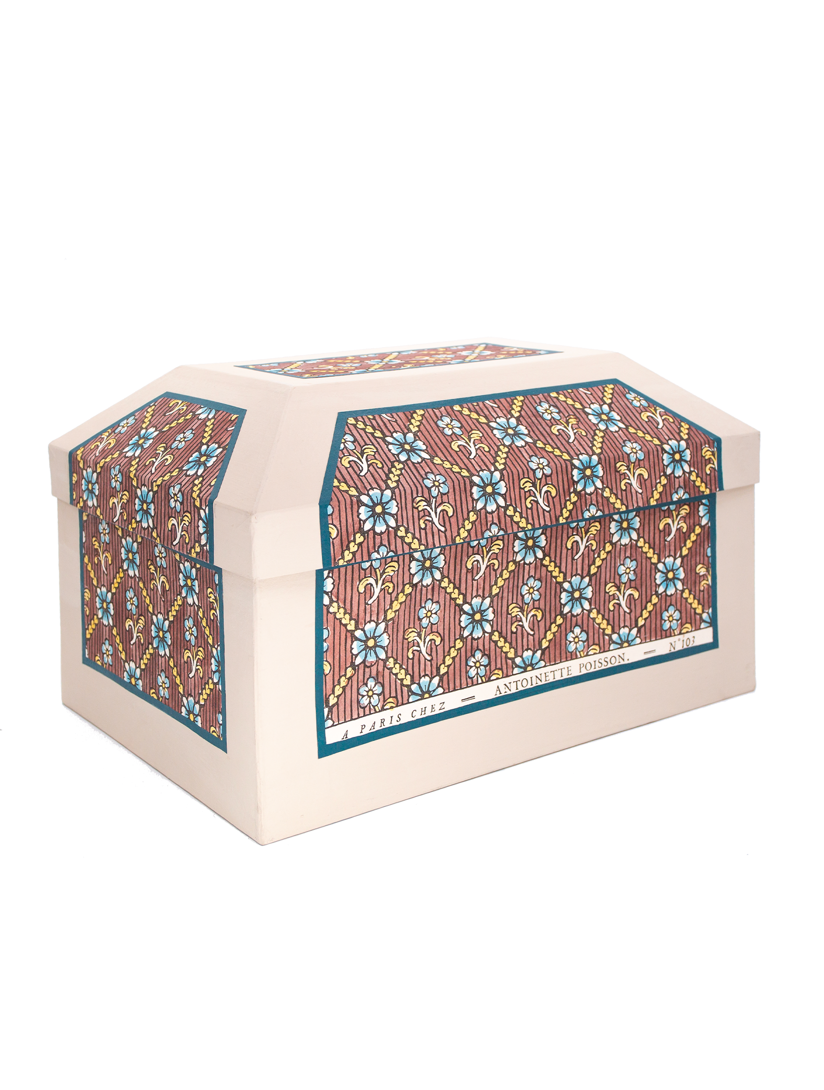 Grande boîte coffre "Coeurs garance"