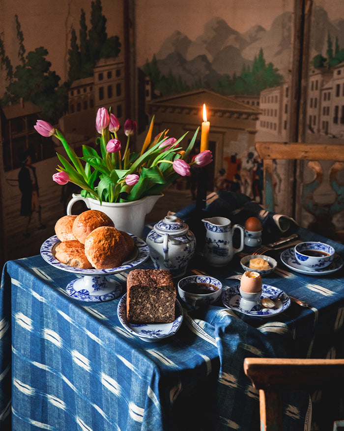 Square tablecloth "Flammé indigo"