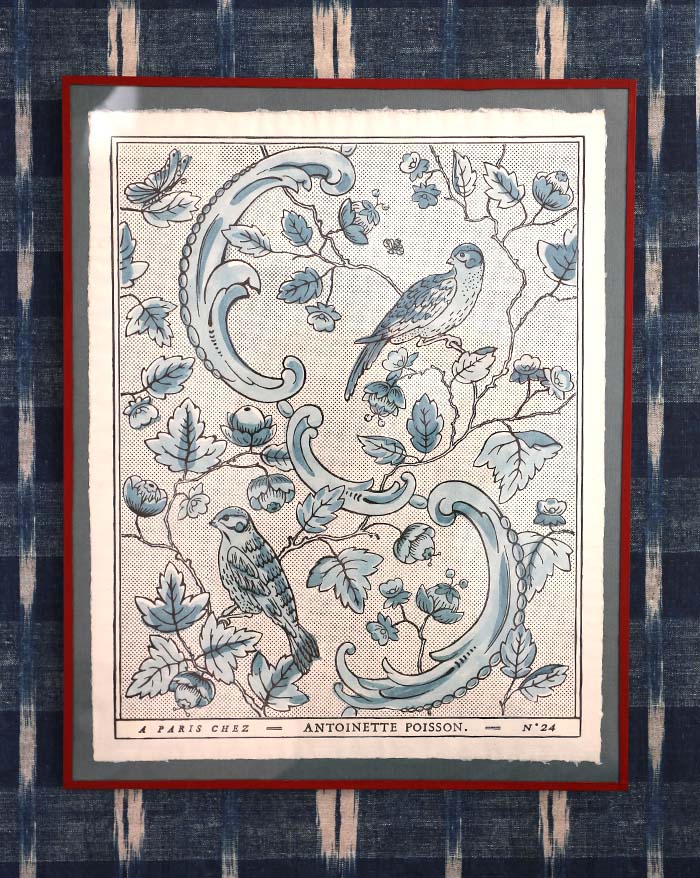 Framed domino paper "Oiseaux et Feuillage"