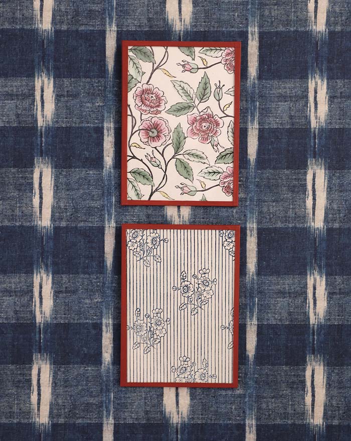 Framed domino paper "Buisson de roses"